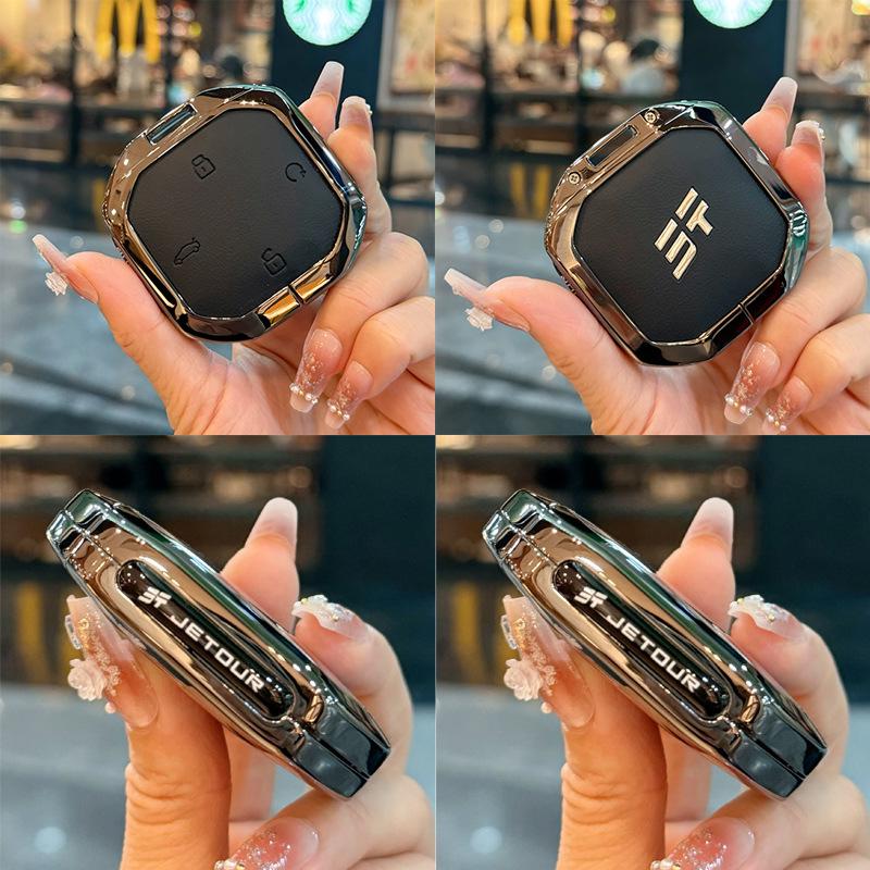 Кожаный чехол для ключа с металлическим зажимом для моделей Jetour Freedom 2024-2025