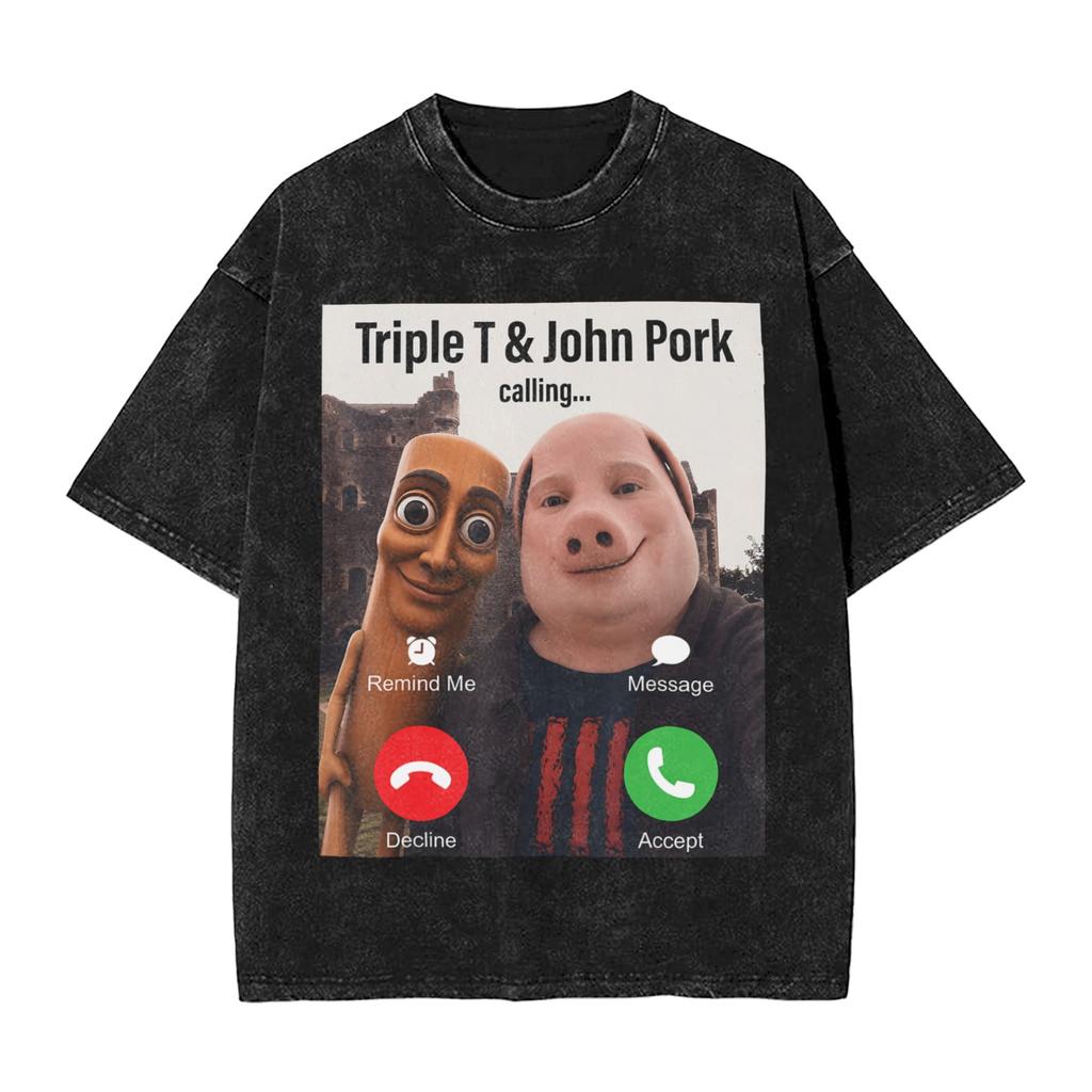 Humor Tung Tung Tung Sahur Photobooth Tshirt Men Crewneck Pure Cotton Washed T Shirt Short Sleeve Tee Shirt Gift Idea Clothing