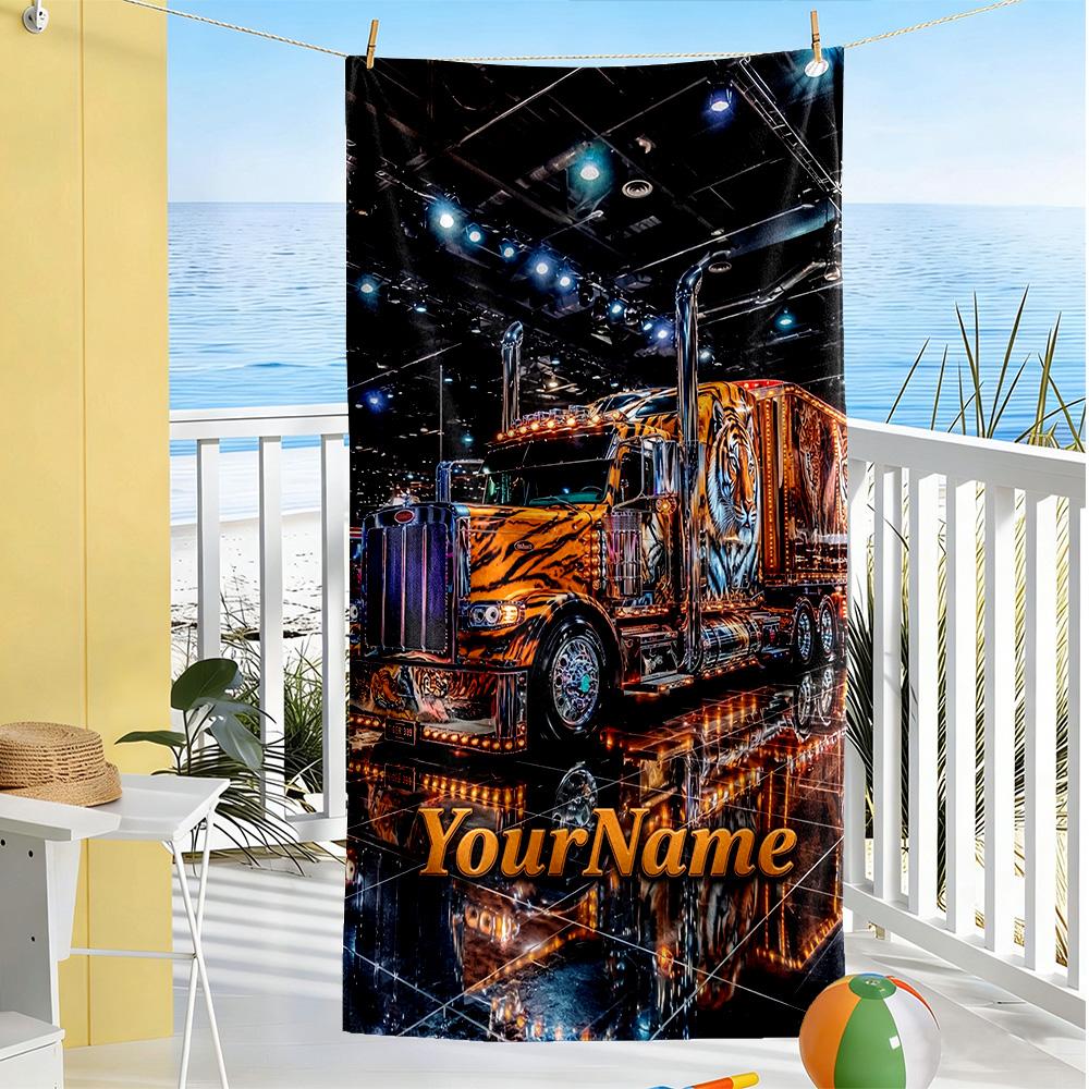 Peterbilt Heavy Trucks Customize Text Beach Towel Super Soft & Absorbent Portable for SwimmingBeachCamping Travel Beach AccessoriesGym
