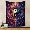Fiery Yin Yang with Mystic Dragons Patterned tapestry home decor, suitable for bedroom and living room, gift