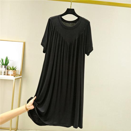 Женское ночное платье, плиссированное тонкое платье с круглым вырезом и короткими рукавами, свободное спальное однотонное платье до колена, одежда для сна, домашнее платье, женская одежда