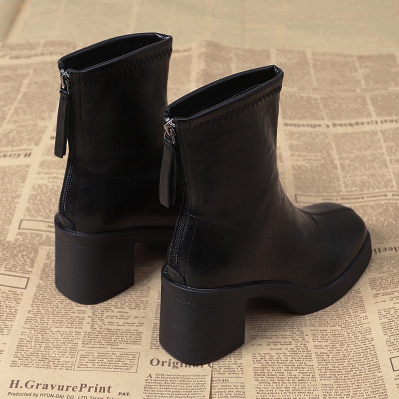 Vintage Fleece-lined Women's Thick Heel Ankle Boots Elegant Dancing Party Shoes New Autumn Winter Plush Modern Short Botas