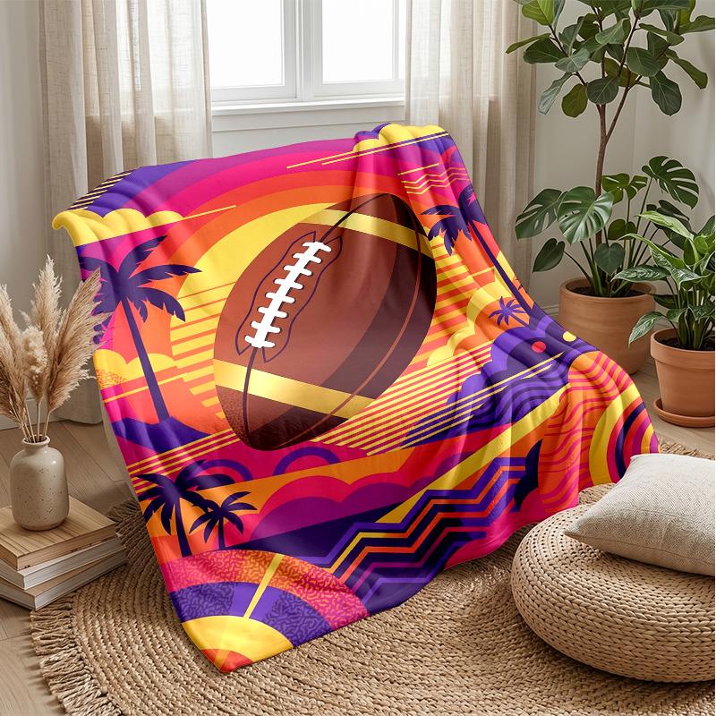 Vibrant Football Artwork Theme blanket Lightweight Warm Flannel Blanket Decorative Throw Blanket for Home Decoration