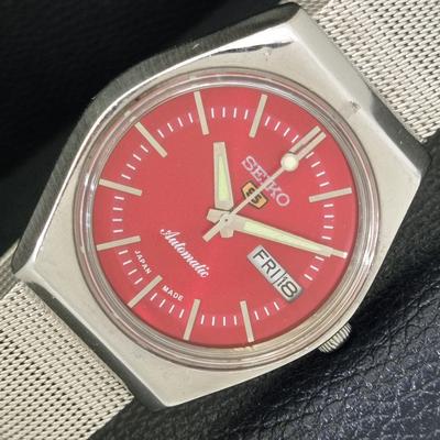 ВИНТАЖНЫЕ ЯПОНСКИЕ МУЖСКИЕ АВТОМАТИЧЕСКИЕ ЧАСЫ SEIKO 5 6309A С КРАСНЫМ ЦИФЕРБЛАТОМ a500842-5