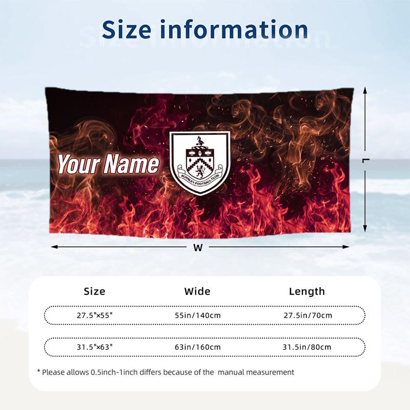 Custom Text Beach Towel, Soft Absorbent Swimming Multi-use TowelBurnley Football