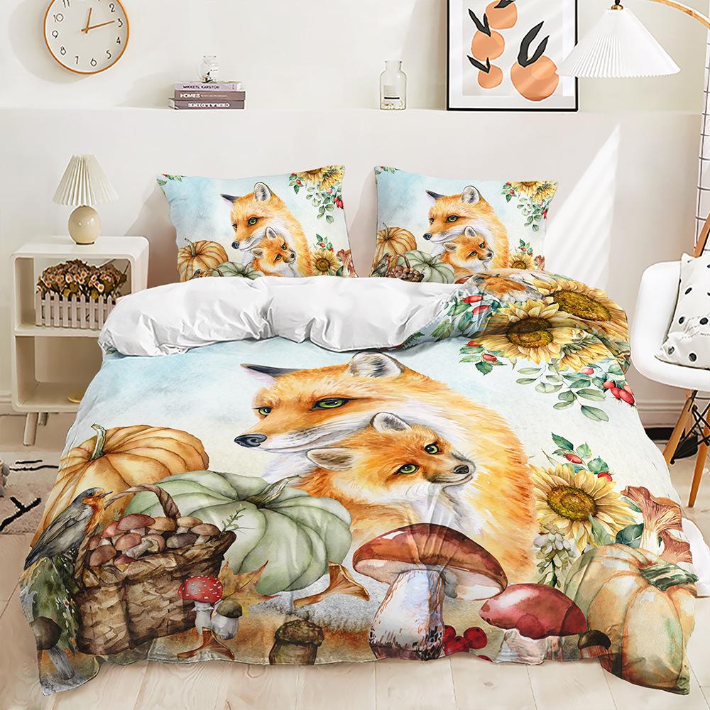 Cute Animal Bedding Kid Girl Single Double Bed Down Duvet Cover Pillowcase 2/3pc 3D Printed Soft Cover Home Textile Gift