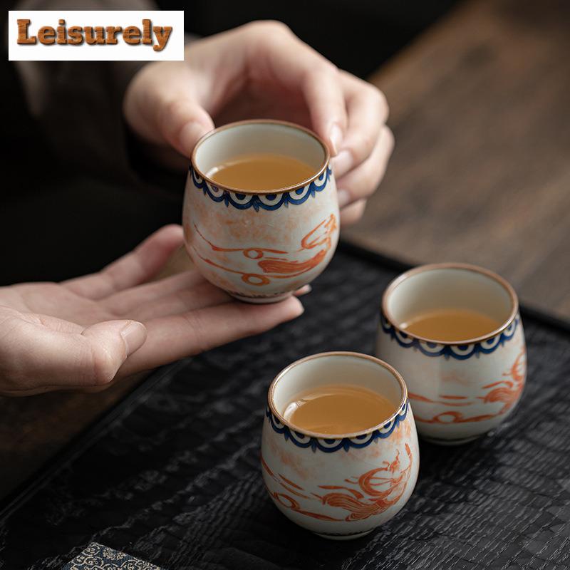 60ml Imitation Song Ru Kiln Porcelain Teacup Dunhuang Apsaras Pattern Master Cup Dargon Egg Cup Mugs Kung Fu Tea Set Gift Box