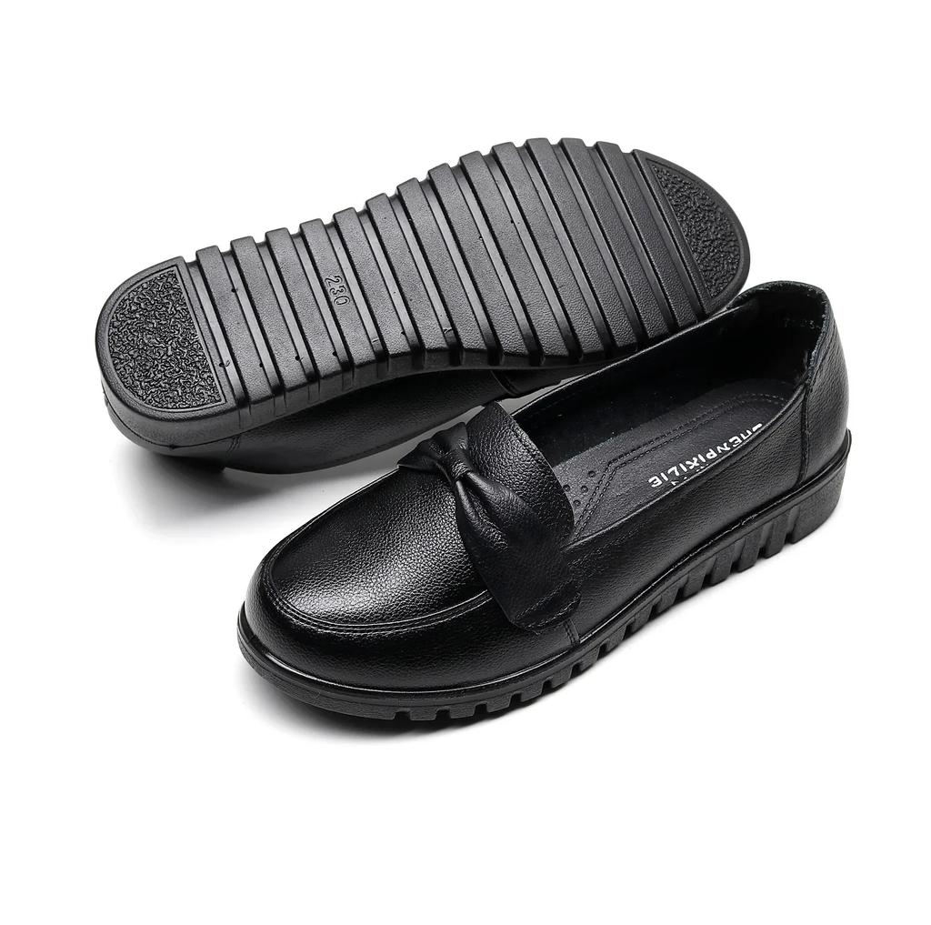 Женская повседневная обувь из кожи с круглым носком, без застежек, лоферы с неглубокой подошвой, кроссовки на платформе, женские туфли на плоской подошве, нескользящие, новый дизайн, одинарные туфли