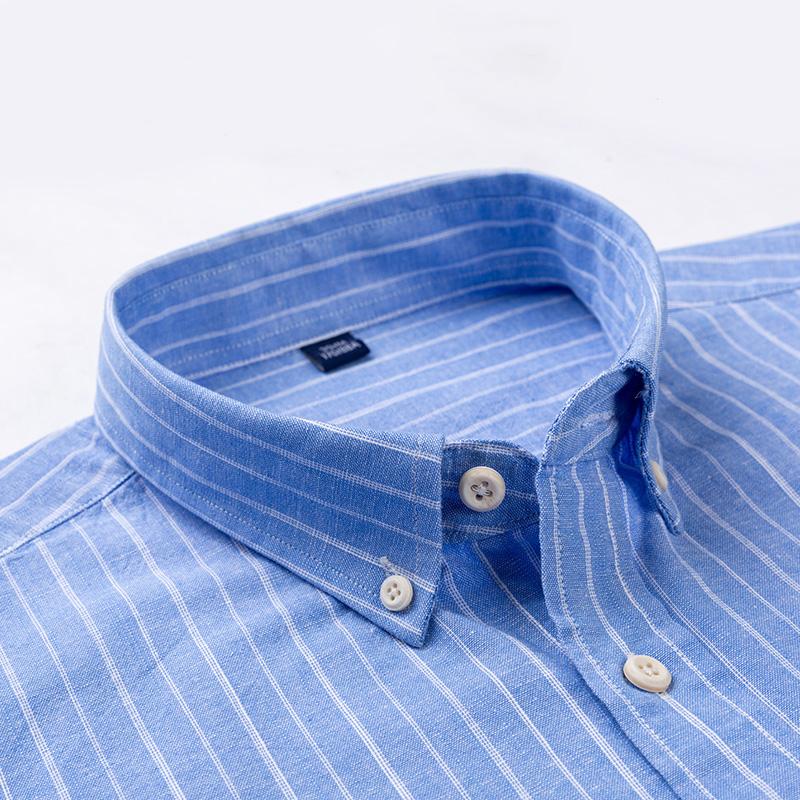 Хлопково-льняные рубашки с длинными рукавами для мужчин, деловая повседневная клетчатая рубашка, мужская дышащая летняя одежда в полоску с передним карманом