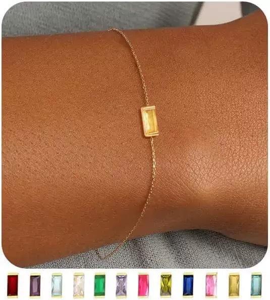 S925 Sterling Silver Bracelet Women's Exquisite Square High-end Twelve Birthstones European and American Style Personalized Jewelry