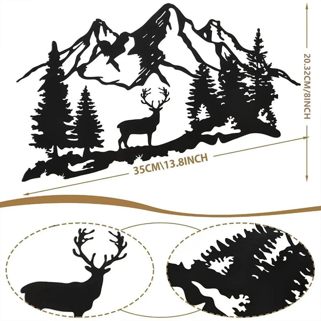 Metal Deer Wall Art - Forest and Mountain Deer Design, Iron Art for Cabin Decor, Wall Decoration, and Wall Sticker