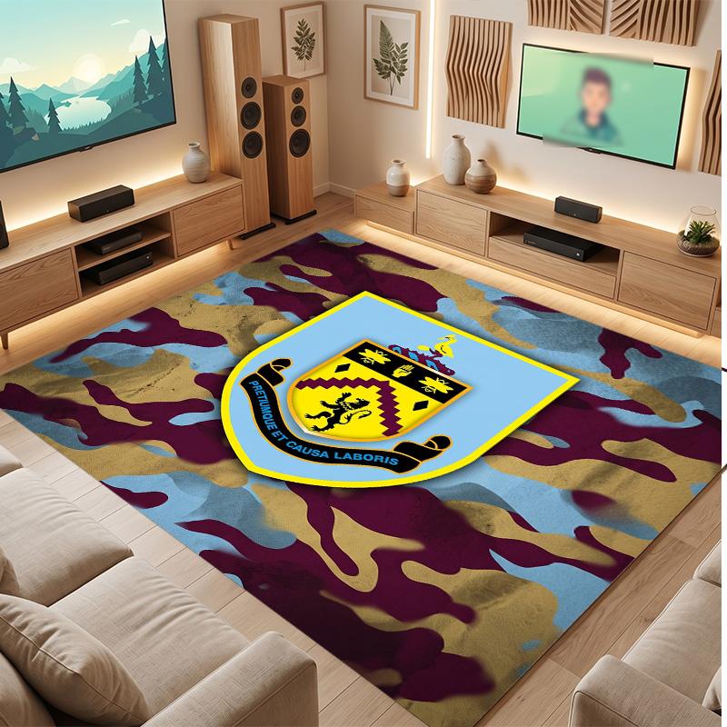 Burnley Football Print Crystal Velvet Rug, Comfortable Water Absorbent Non Slip Indoor Floor Carpet