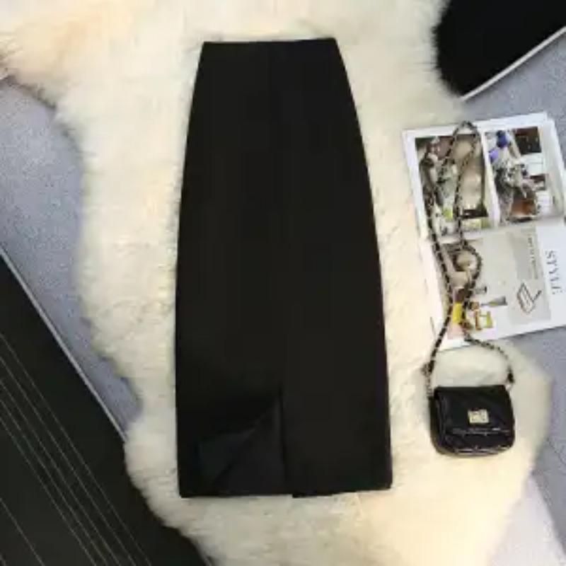 Юбка миди с разрезом в стиле ретро для женщин, новая весенне-осенняя юбка с высокой талией и облегающая бедра