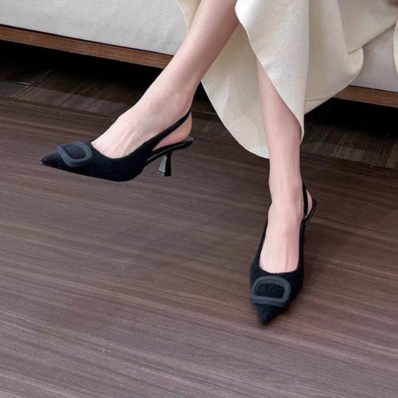 Модные женские туфли-лодочки Off White Slingback на высоком каблуке 2024 года, элегантные женские босоножки на каблуке-шпильке с острым носком, женские офисные туфли