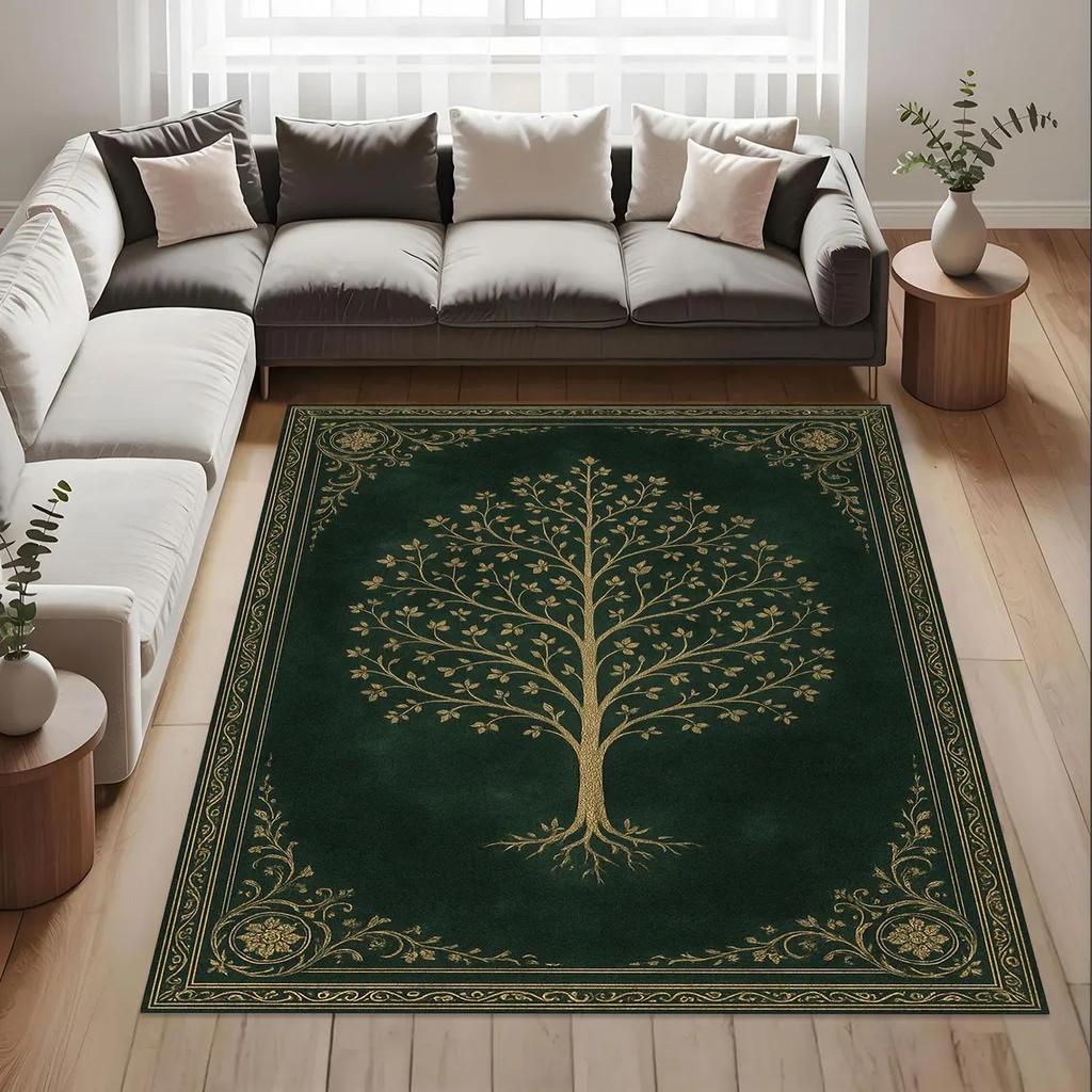 Tree of Life Norse Runes Area Rug – Viking Themed Carpet – Soft Non-Slip Floor Mat for Living Room, Bedroom & Pagan Decor