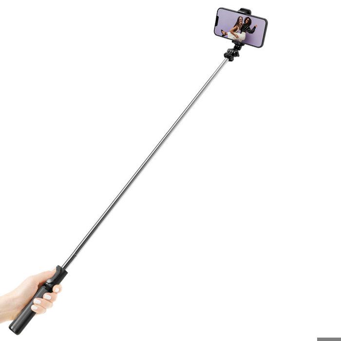 Crong SelfieGo Lite - Trépied compact pour perche à selfie Bluetooth (Noir)