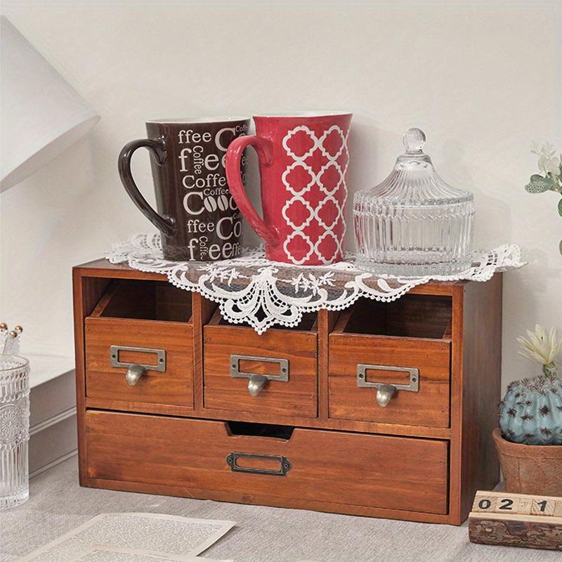 1pc 4 Drawers Retro Wooden Desktop Stationery&sundries Storage cabinet,Home Simple Organizer Box Furniture Craft Decor.