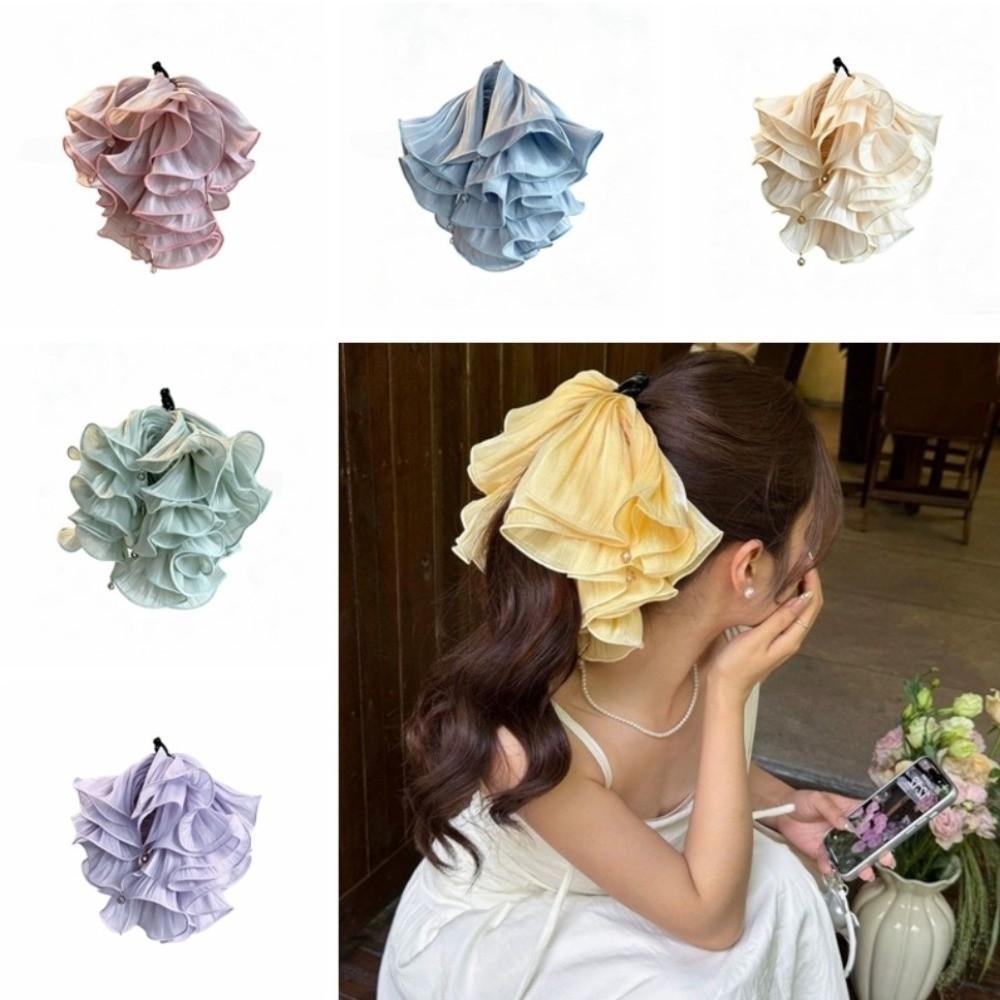 Non-Slip Ruffled Puffy Banana Hair Clip Ultra-Large Hair Claw Clip Bow Ponytail Hair Claw Women