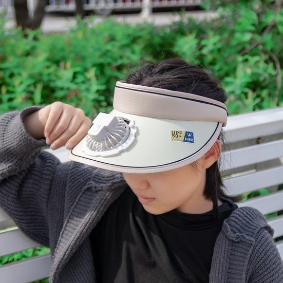 Women Summer Hat with 3 Gear Adjustment Headband Fan Empty Top USB Charging Anti-UV Wide Brim Windproof Rope Sun Protection Travel Sun Cap Gardening