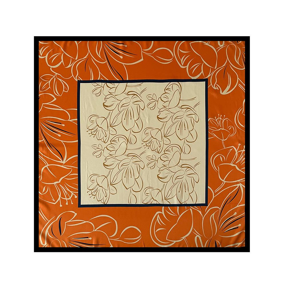 Summer 90 Square Scarf Printed Silk Scarf Square Scarf High-End Sense Versatile Imitation Silk Scarf Women'S Satin Scarf Shawl
