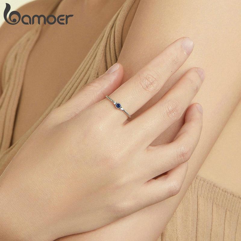 Кольцо BAMOER из стерлингового серебра 925 пробы с загадочным синим цирконом, женское классическое винтажное кольцо с текстурой