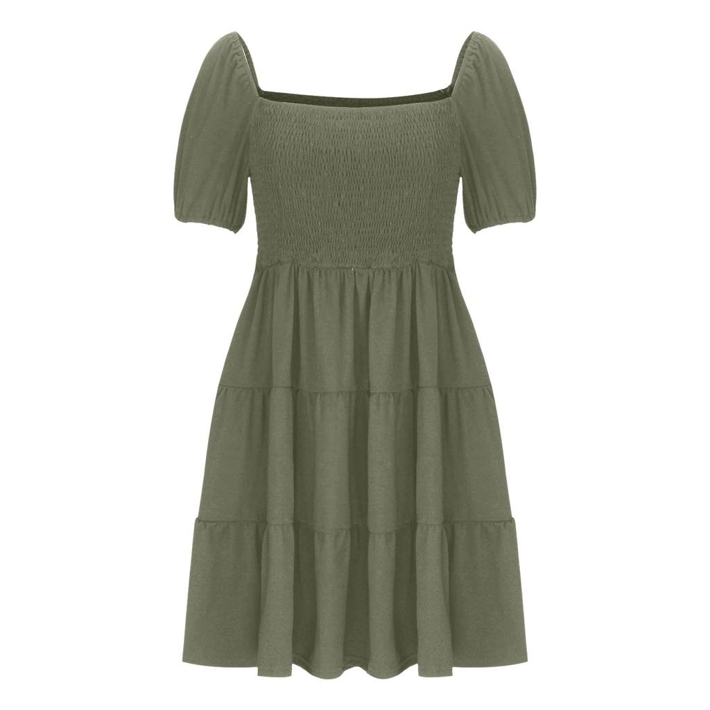 Женские летние платья, повседневный сарафан, свободные мини-платья с пышными рукавами и квадратным вырезом, с короткими рукавами