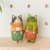 Handmade Wood Carving Cat Ornament Cartoon Cat Figurines Painted Cat Sculpture  Home Decoration