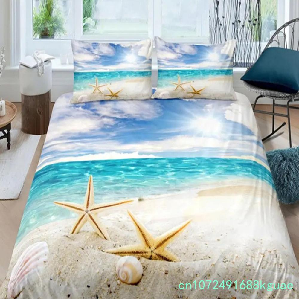 Seaside Beach 3D Пододеяльник Постельное белье Одеяло Льняные наволочки Пододеяльник Домашний декор Односпальная Двуспальная Твин King Queen