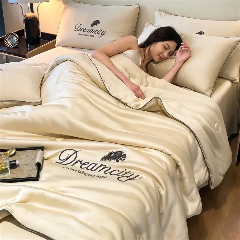 Антибактериальная вышивка, приятная для кожи имитация шелка, тонкое одеяло, кондиционер, можно стирать в прохладном летнем одеяле