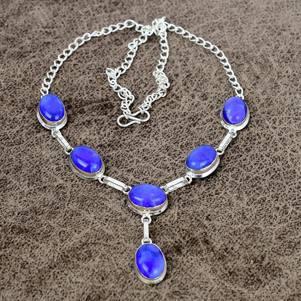 Blue Jade Gemstone Handmade 925 Sterling Silver Jewelry Necklace 18" KKG-397
