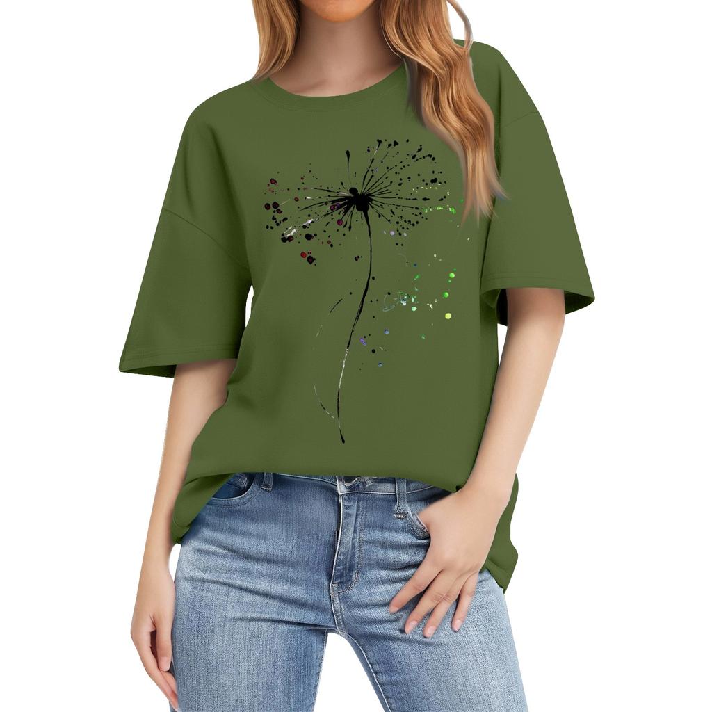 Women's Fashion Casual Printed Short Sleeve Round Neck Pullover Tops