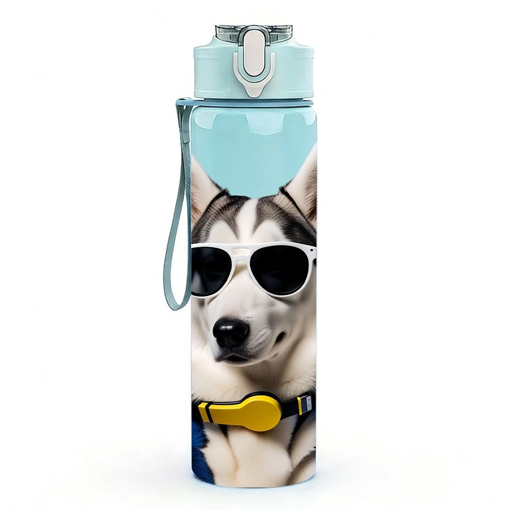 1PC Dog Sunglasses Headphone 750ml Color Plastic Sports Water Bottle Leakproof Flip Straw Lid Suitable for Sports Office Home Use