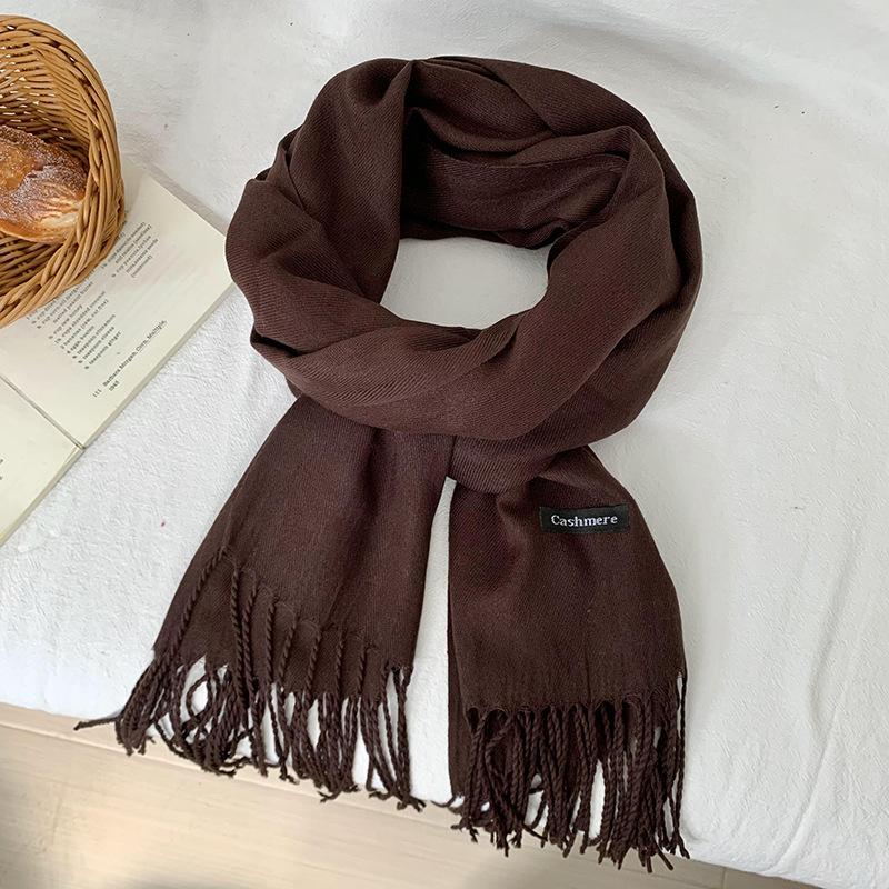 Scarf Women's Winter High-end Sense New Imitation Cashmere Solid Color Versatile Warm Fringed Shawl Scarf