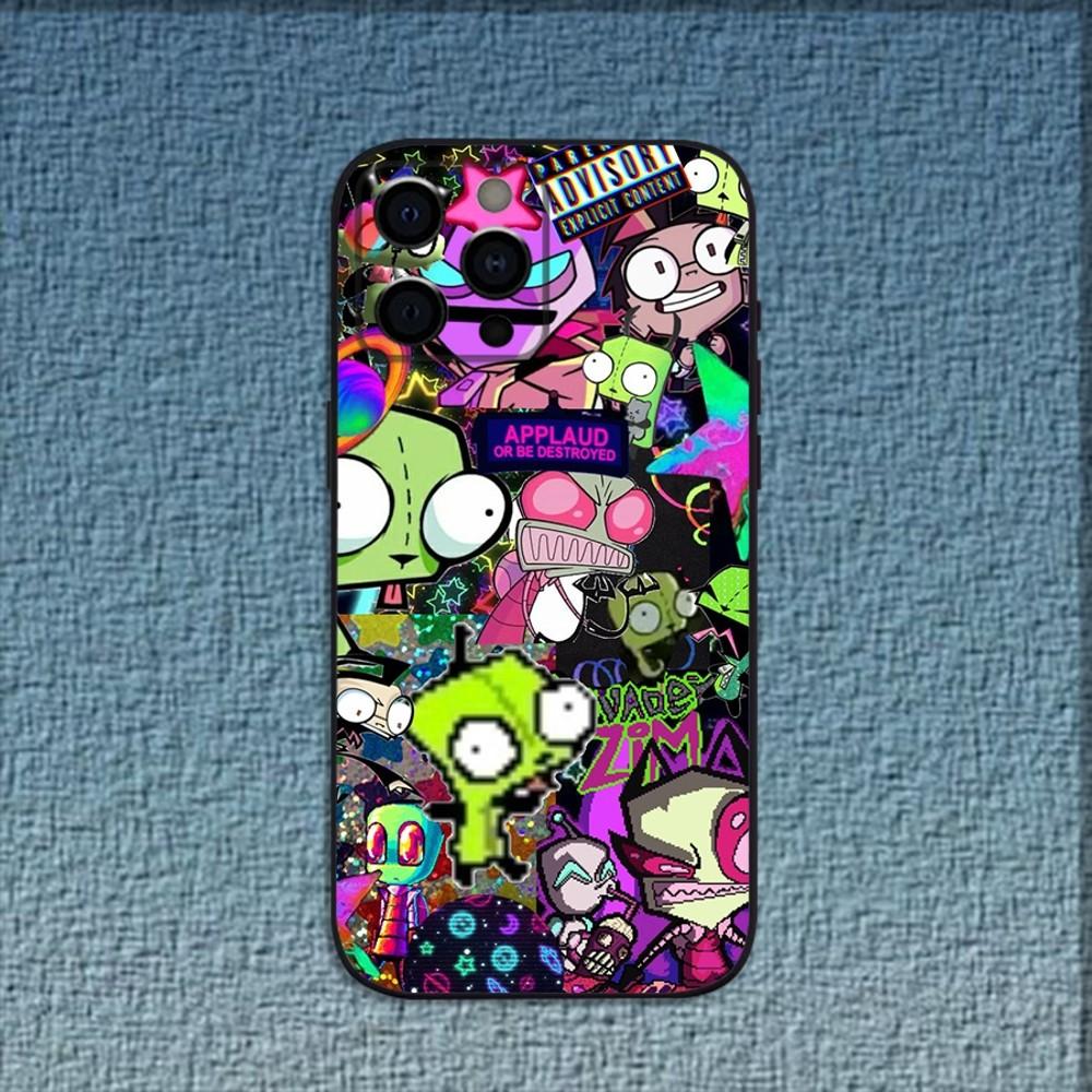 Мультяшный чехол для телефона I-Invader Zim Gir для iPhone 16,15,14,13,12,11,Pro,X,XS,Max,XR,Plus,Mini Мягкий черный чехол