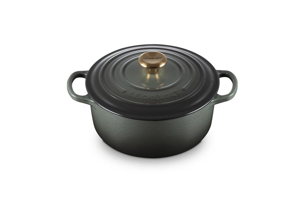 Литая эмалированная кастрюля Le Creuset Signature Cocotte Ronde 20 см, совместимая с газовой духовкой IH Time Green, японская [Авторизованный продукт]