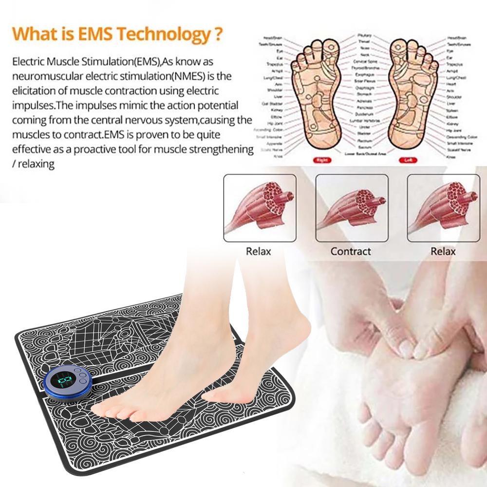 Массажный коврик для ног, зарядка через USB, светодиодный цифровой дисплей, 19 режимов, 8 передач, EMS, электрический массажер для акупунктурных точек ног, подушка для снятия мышц
