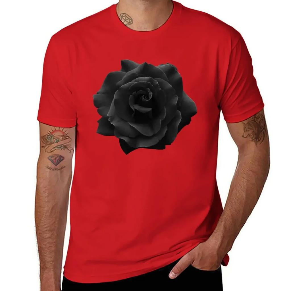 Single Large High Resolution Black Rose. T-Shirt tees new edition plain black t shirts men