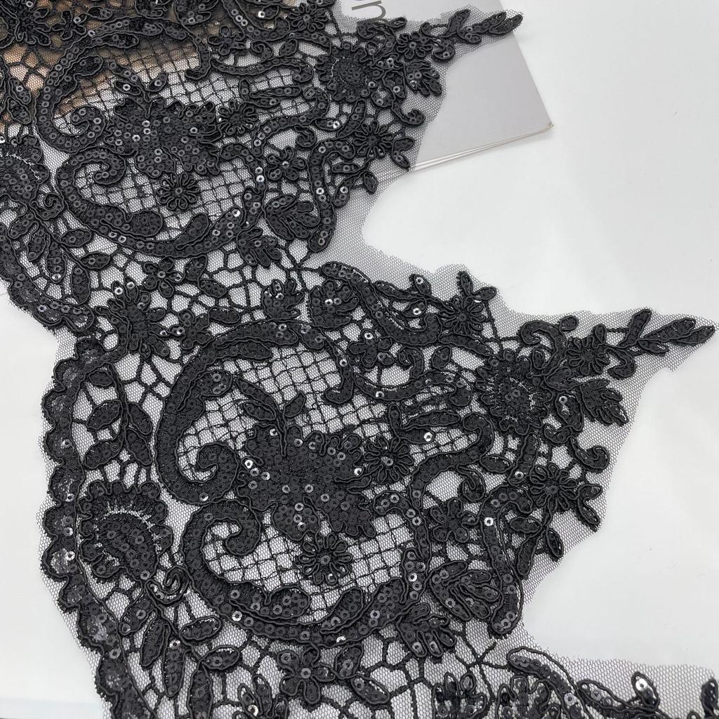 50Yard Black Car Bone Lace Lace With Beads, Round Mesh Beads, Exquisite Flower Clothing Accessories