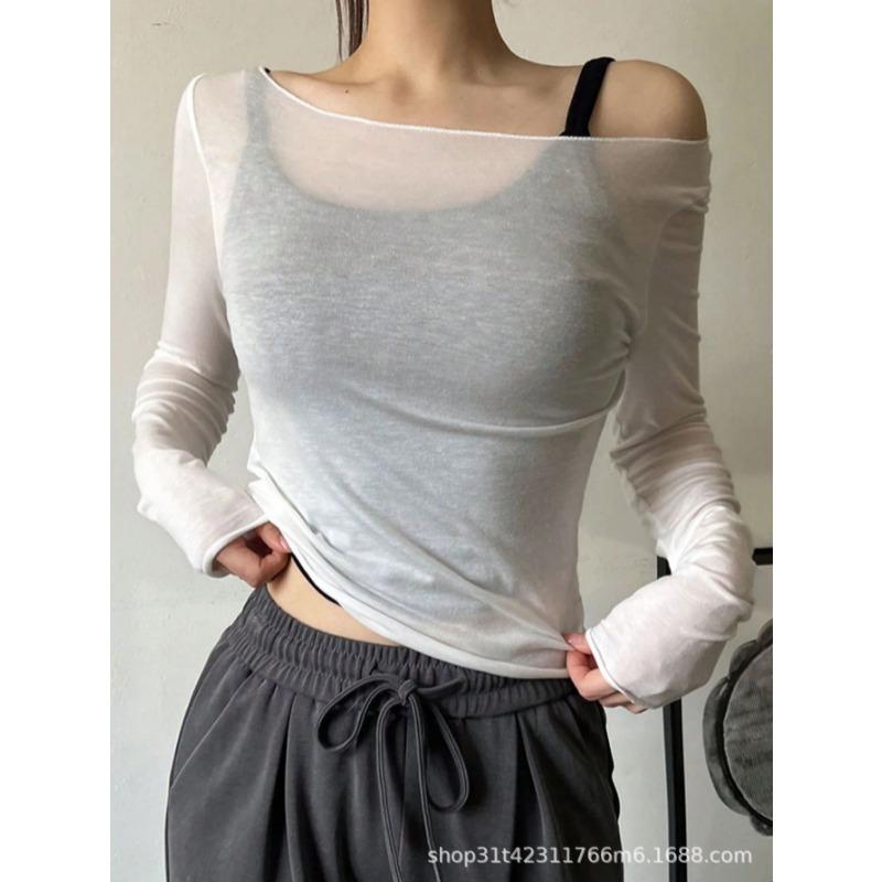 CANVAUS Футболка облегающего кроя с длинными рукавами и открытыми плечами, без бретелек