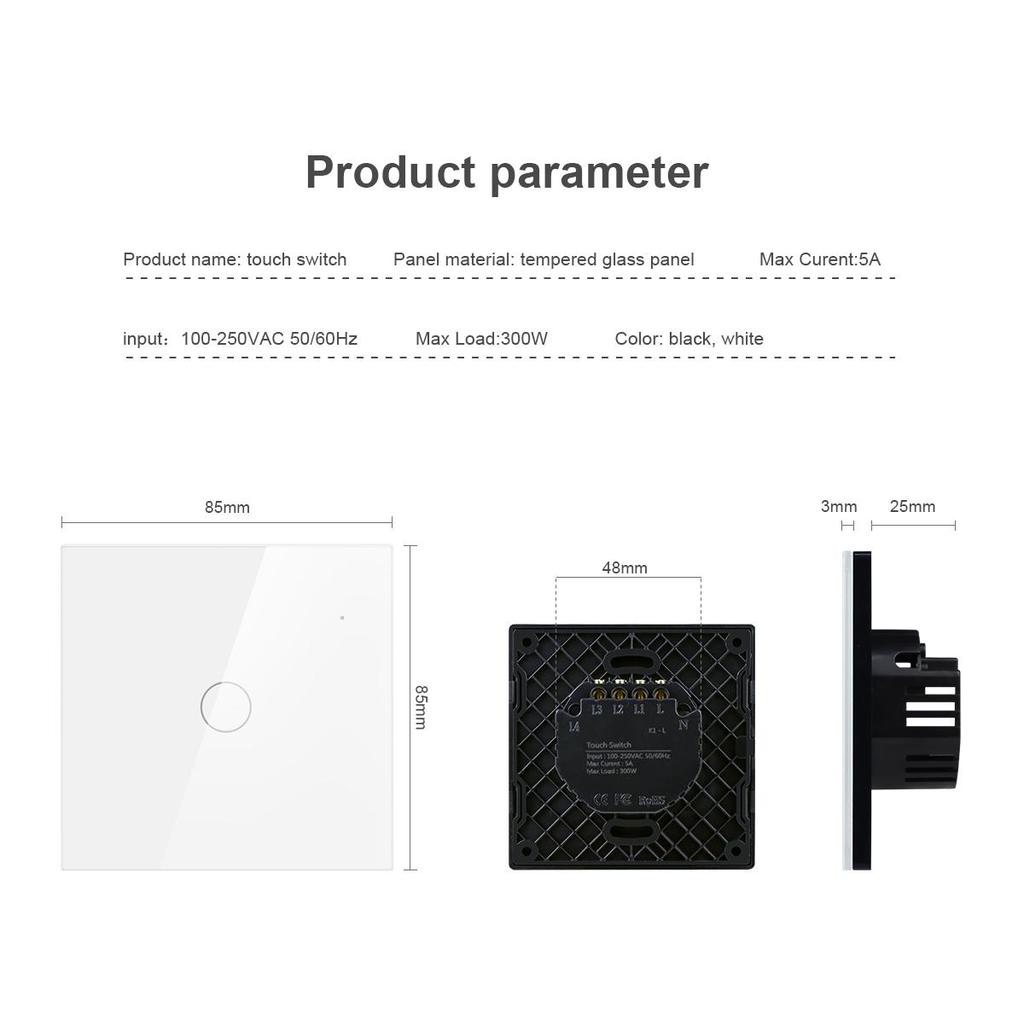 Durability Tempered Glass Panel AC220V Smart Touch Sensor Switch For LED Light
