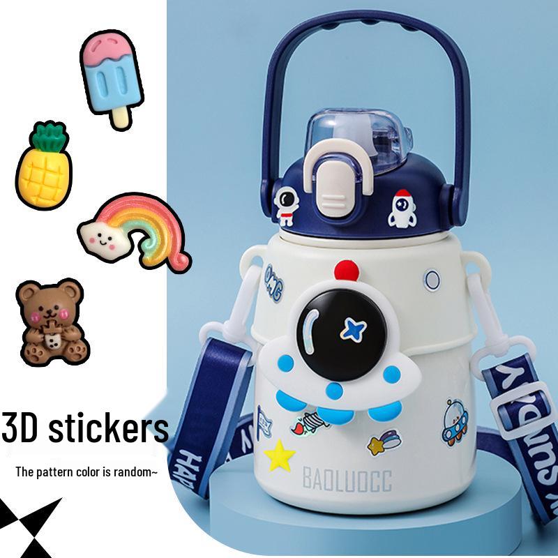 Изолированная бутылка для воды «Астронавт» для детей - Нержавеющая сталь 316, Большая вместимость с соломинкой