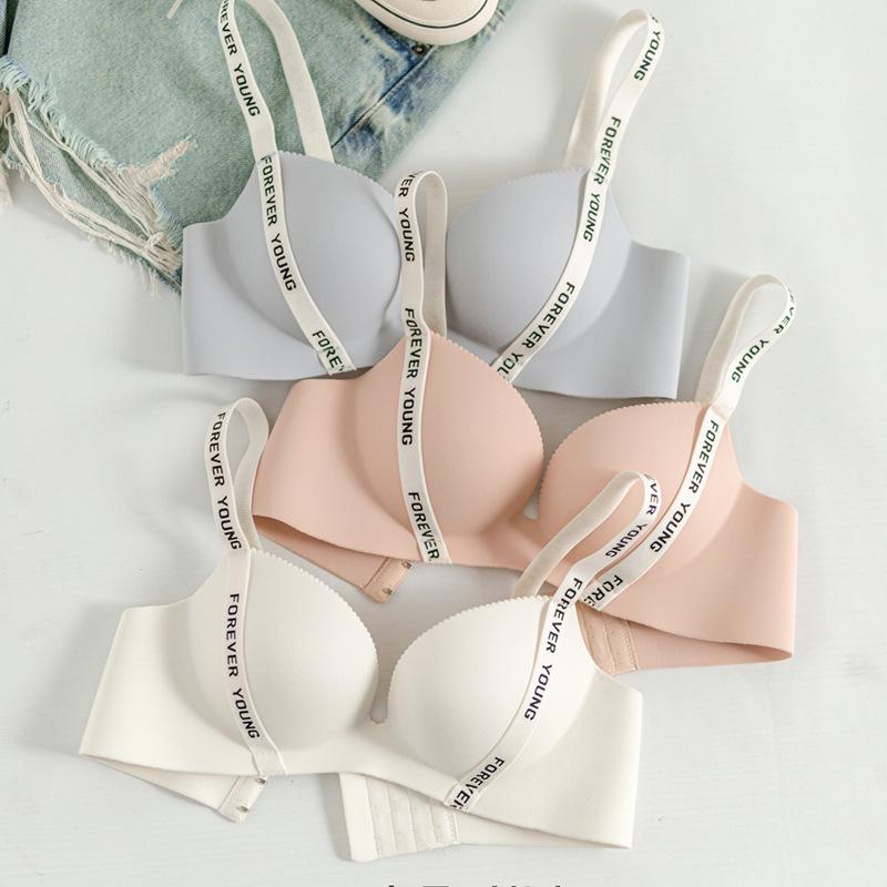 New seamless pure desire letter shoulder strap underwear women's small breasts gather small breasts and show large anti-sagging deep V bra
