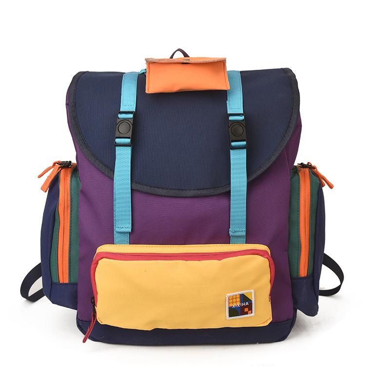 Schoolbag1011 New Sweet and Cool Wind Contrast Color Flip Backpack Multi-pocket Design Large Capacity Student Commuter Leisure Backpack