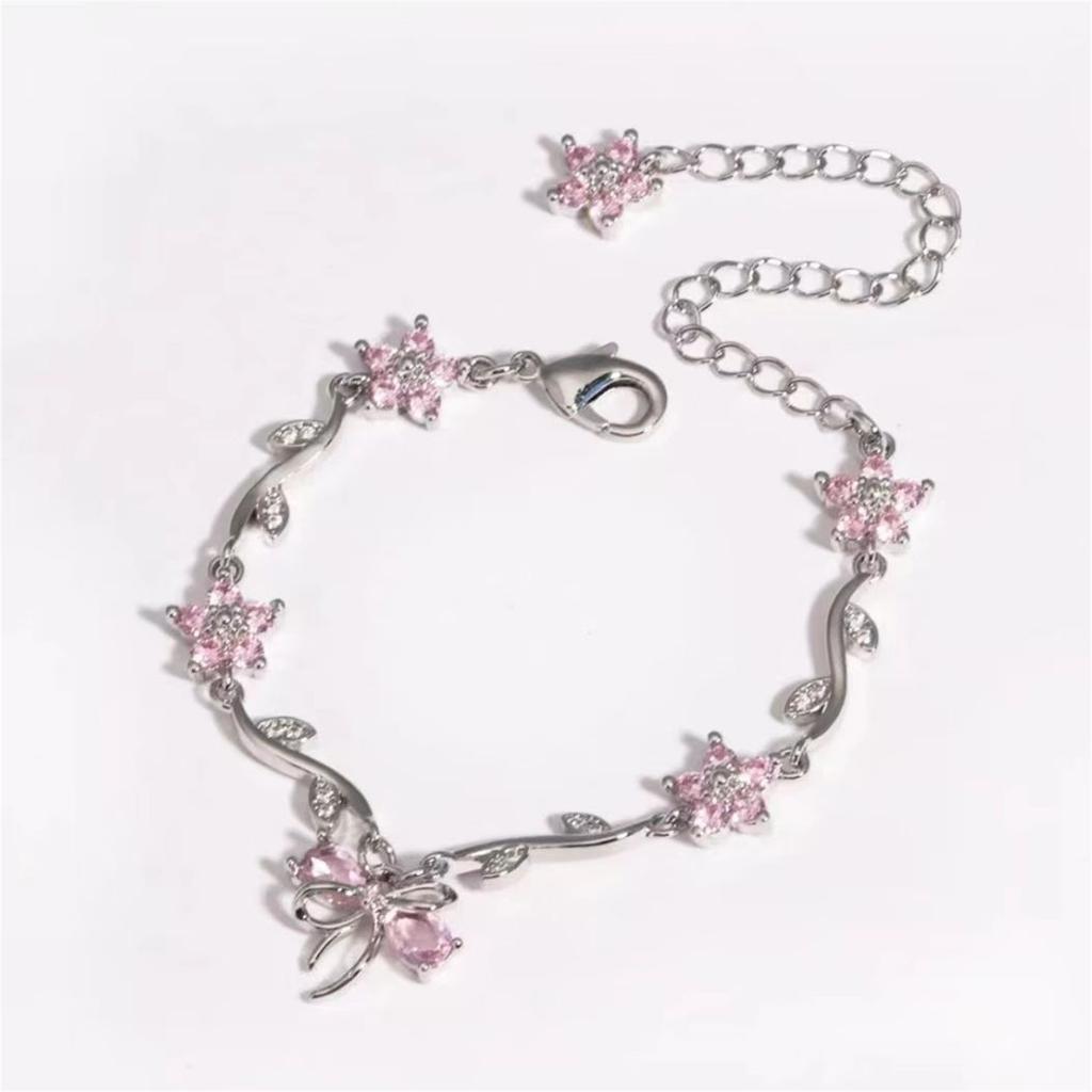 Милый и Цветочный Браслет из Меди с Цирконом в Виде Бабочки, Подарок на День Святого Валентина