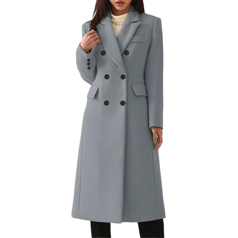 Women's Autumn and Winter European Style Long Large Size S-5XL Solid Color Woolen Women's Coat Woolen Coat Women