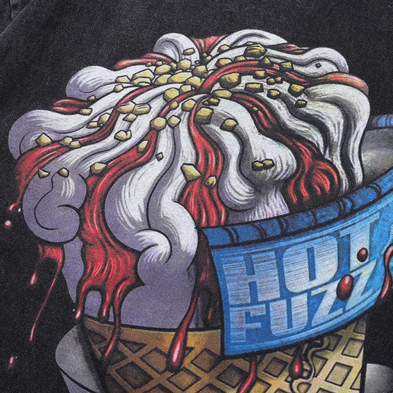 Футболка с рисунком мороженого в уличном стиле, черная футболка из хлопка, топы унисекс, футболки, летние футболки с короткими рукавами