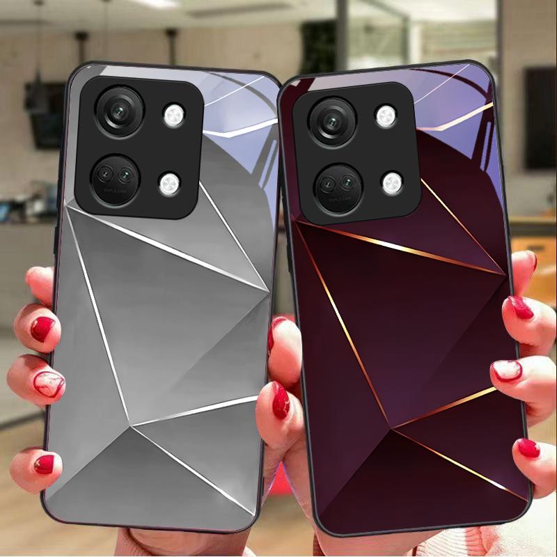 Геометрическая призма для OnePlus Nord 3 5 6T 7 Pro 8 12 10T Reno8 Lite 5G 10R Nord N30 Чехол для телефона из закаленного стекла с твердой оболочкой Черный