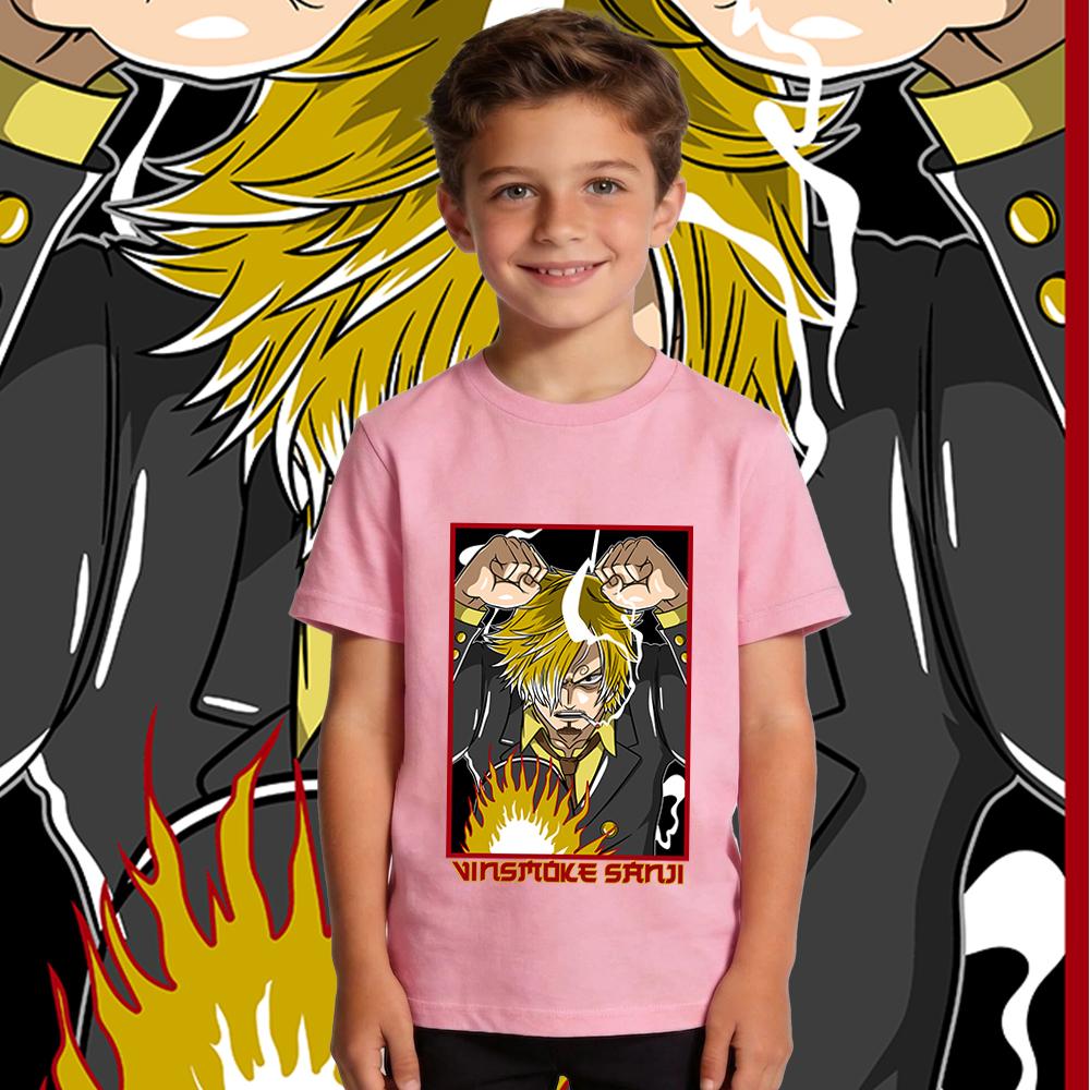 One Piece Sanji Anime Print Kids Cotton Short Sleeve T Shirt Boys Girls Casual Summer Top Soft Breathable Daily Wear