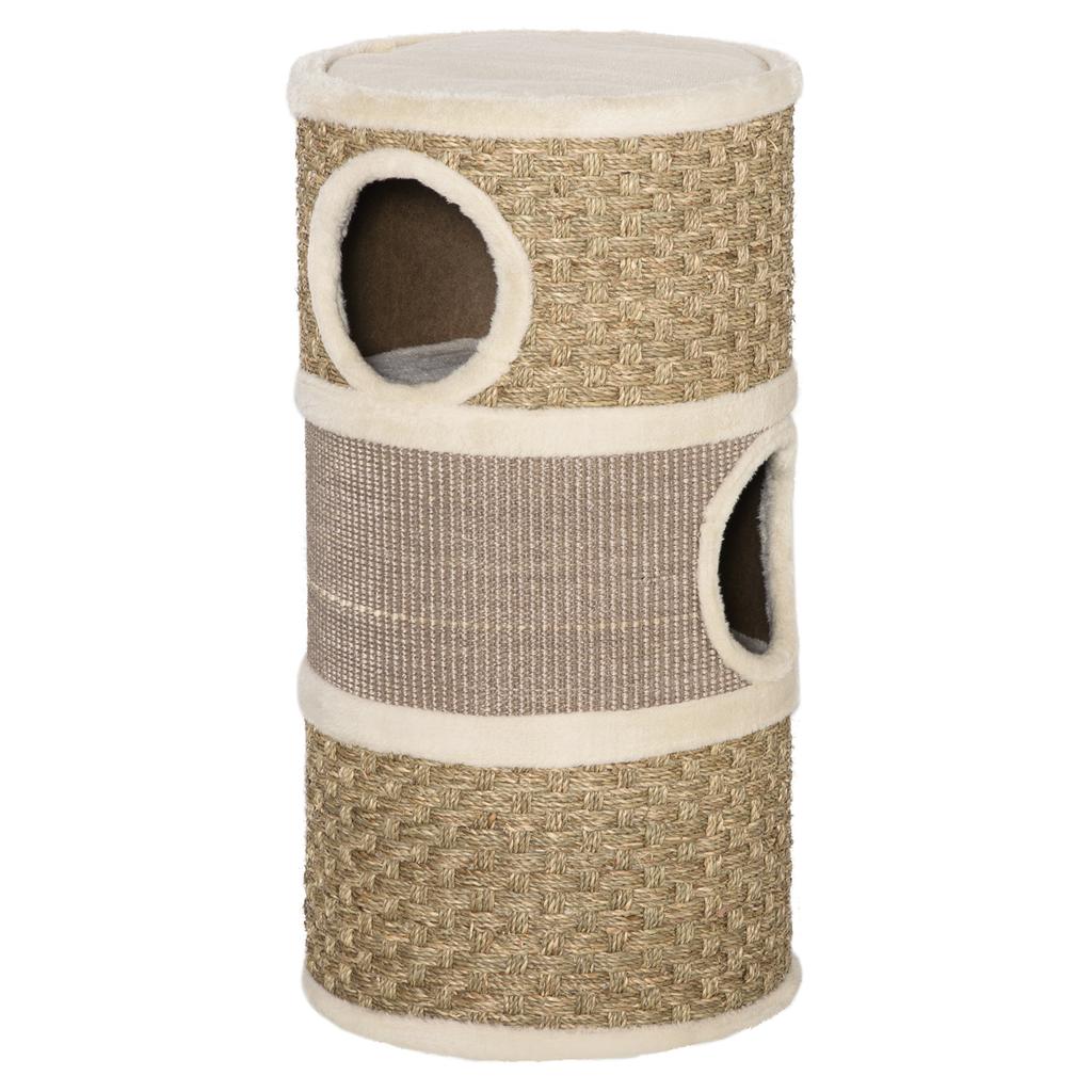Cat House Tower Scratching Post 3 Niches Sisal Rope Seaweed