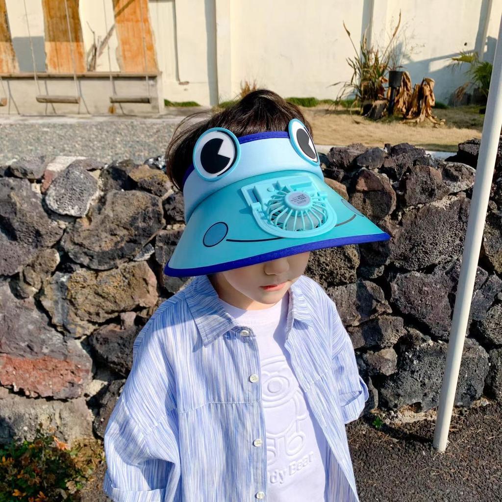 Новая летняя детская шляпа от солнца Перезаряжаемый детский вентилятор Лягушка Большая широкая поля Защита от солнца и дышащая Модная шляпа-цилиндр